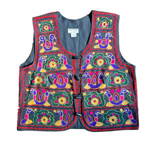 INSTYLE New York Embroidered Cotton Folk Boho Vest Made in India Large 23x23